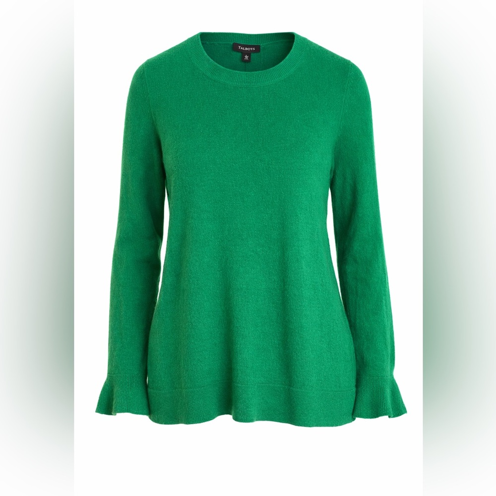 Talbots‎ Green Knit Sweater Bell Sleeves Back Button | Size M